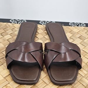 H&M Brown Braided Sandal Slides Size 41